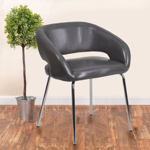 Flash Furniture Fusion Series Contemporary Gray Leather Side-Reception-Lounge Chair