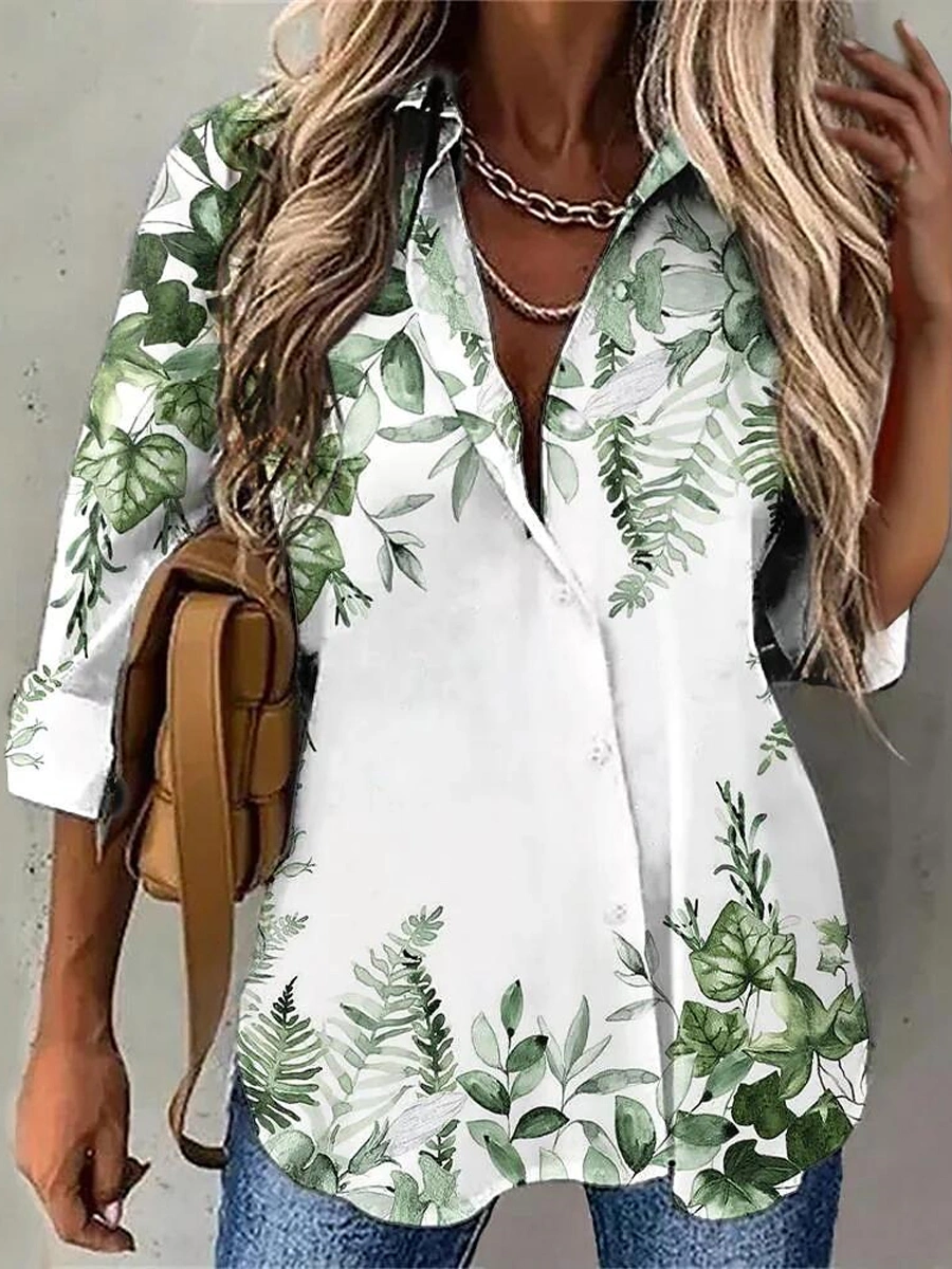 Fashion Floral Print Lapel Long Sleeve Shirt