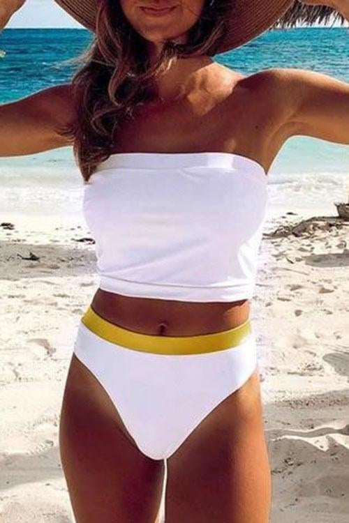 Solid Color High Waist Strapless Bikini