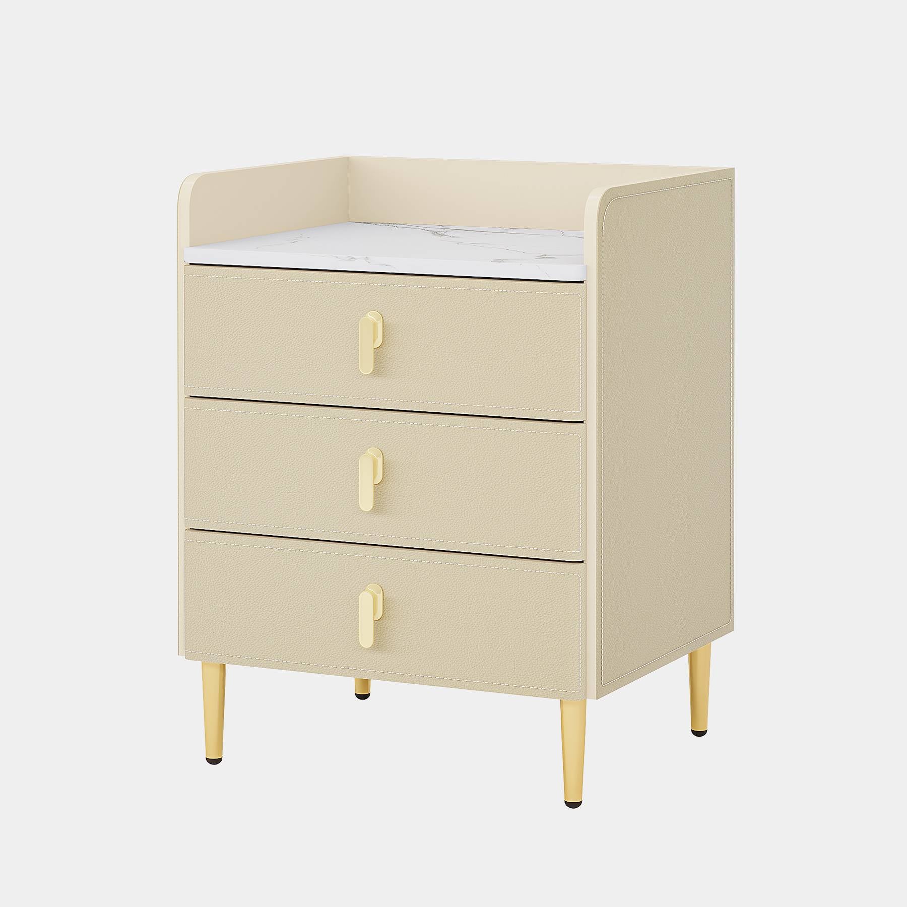 Nightstand with 3 Drawers, Modern Beside Table with Faux Marble Top