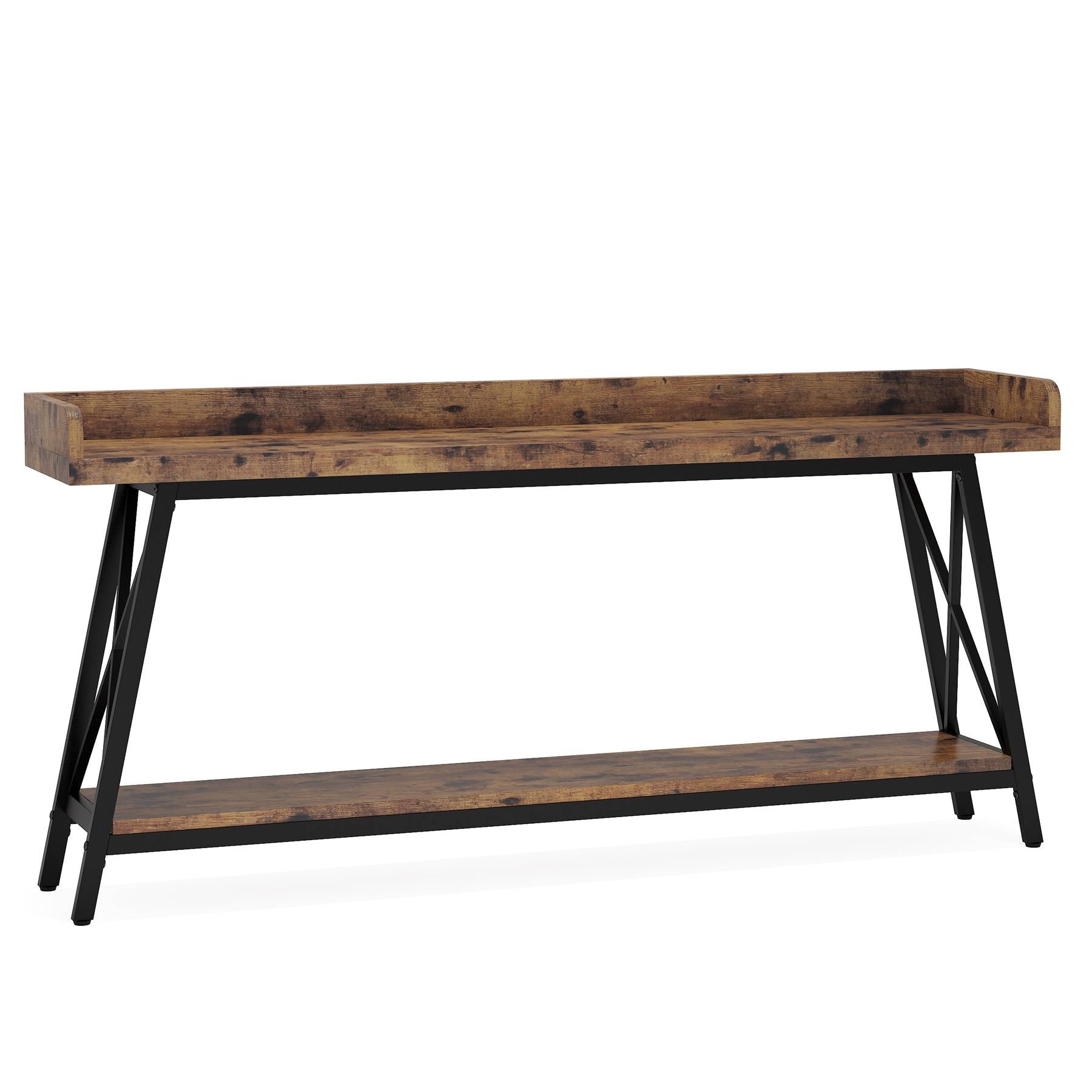 Industrial Console Table, 2-Tier Narrow Sofa Table Behind Couch