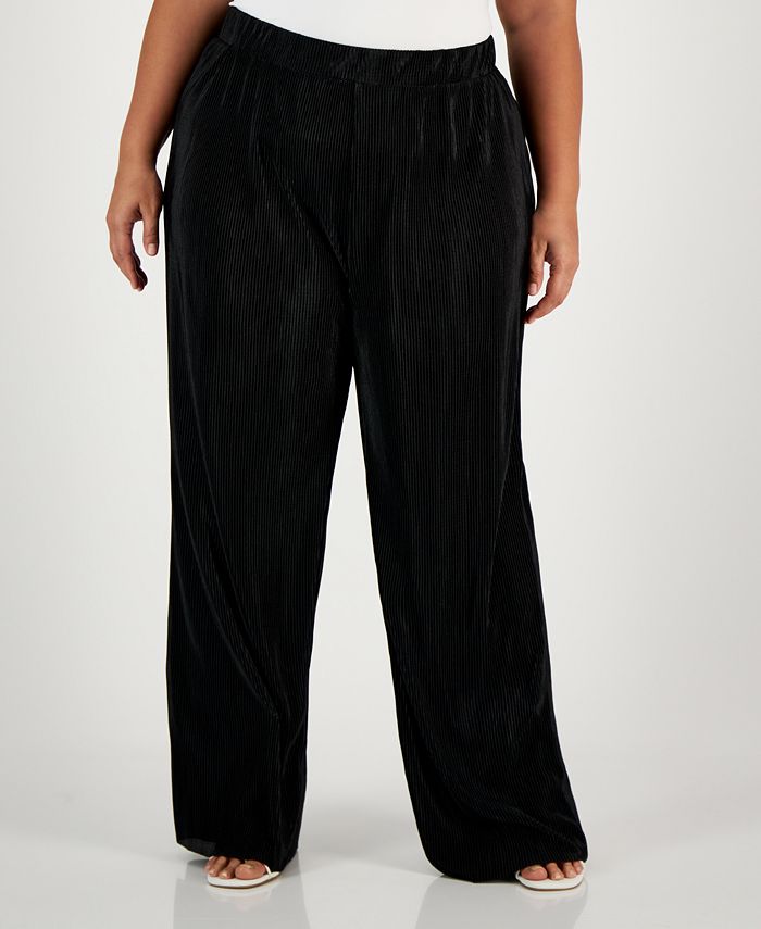 Trendy Plus Size Textured Wide Leg Pants