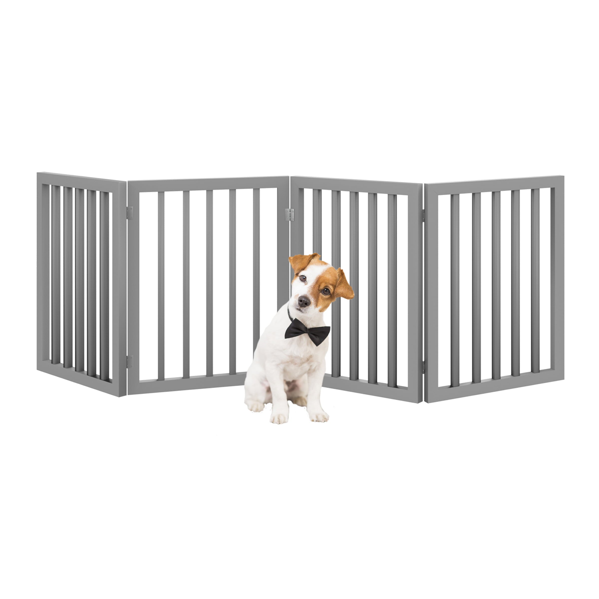 Pet Gate – Dog Gate for Doorways， Stairs or House – Freestanding， Folding， Accordion Style， MDF Wooden Indoor Dog Fence by Petmaker (4 Panel， Gray)