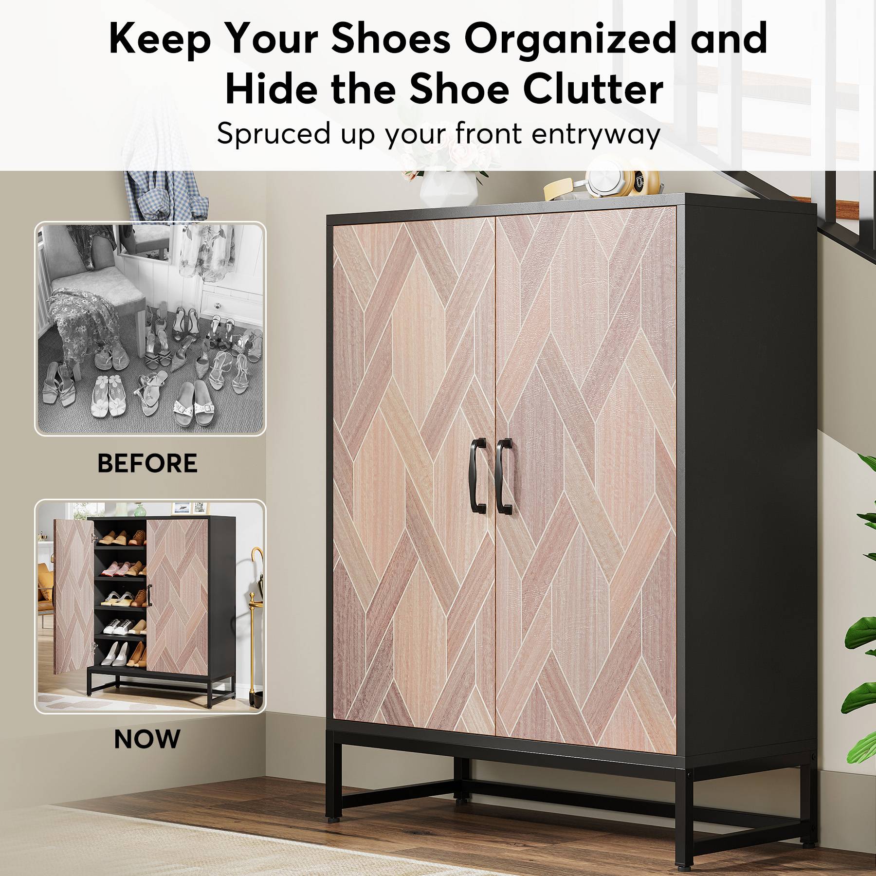 5-Tier Shoe Cabinet, Shoe Storage Organizer with Adjustable Shelves