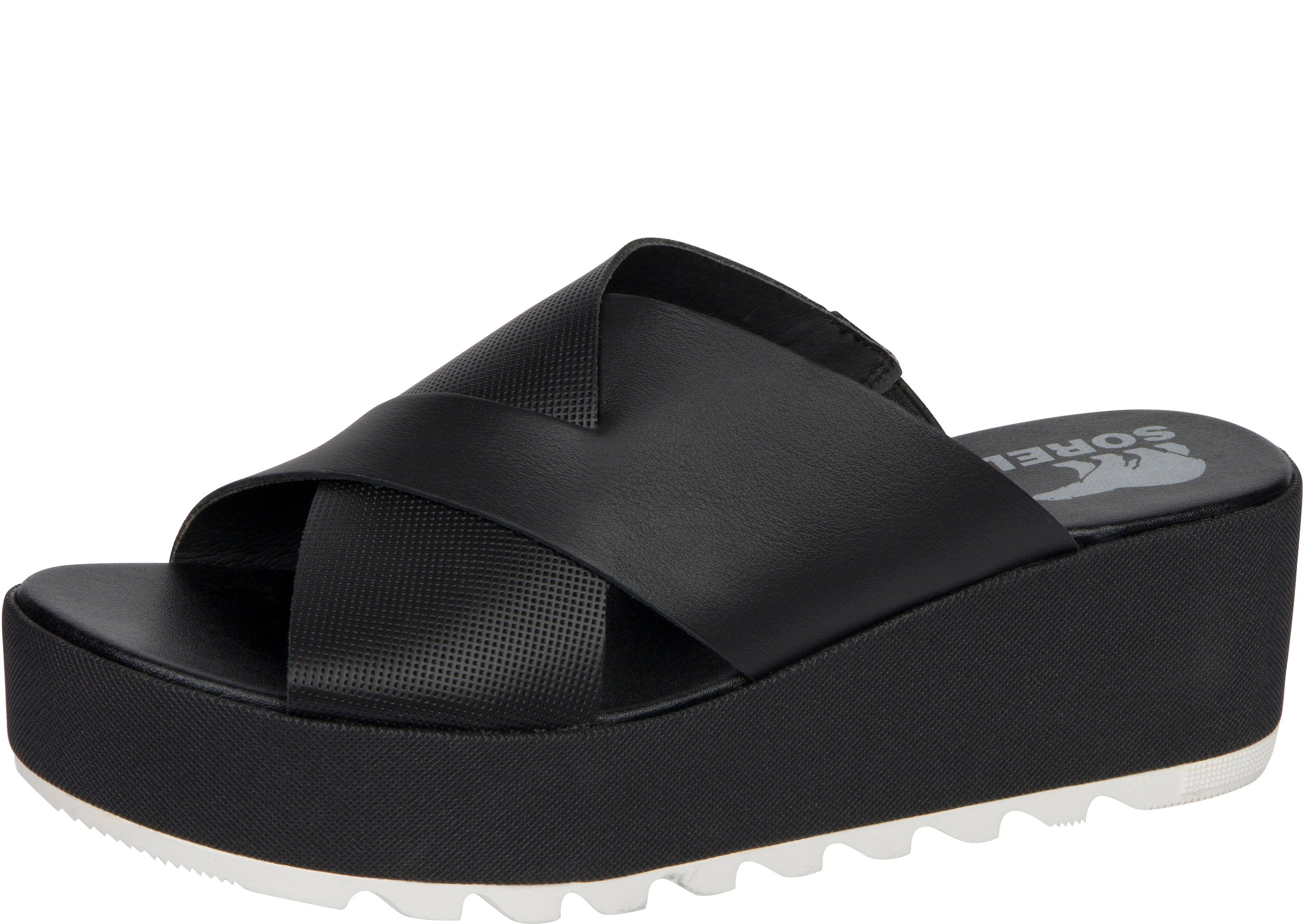 Sorel Womens Cameron Flatform Mule Black Sea Salt