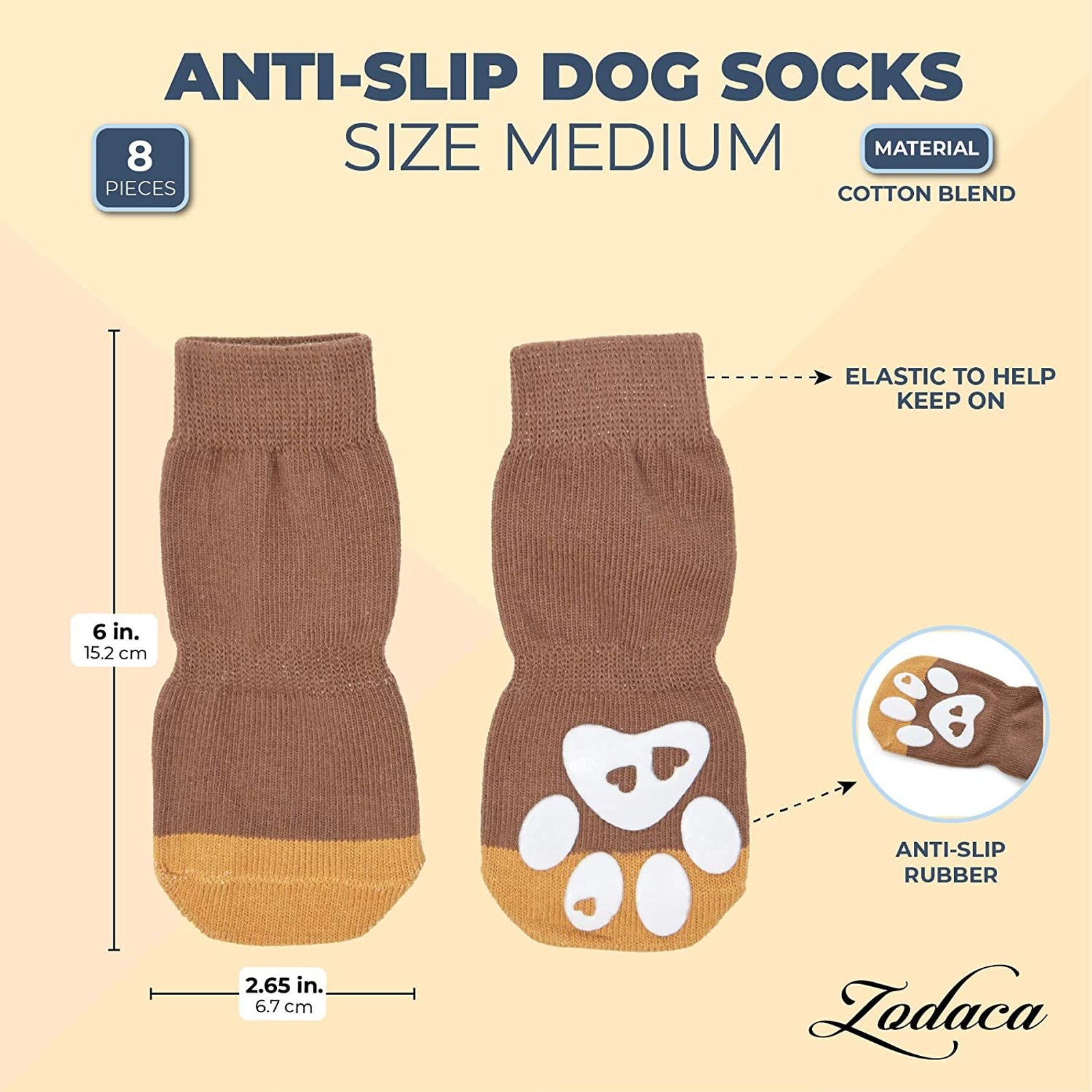 4 Pairs Slip Resistant Dog Socks， Warm Paw Protectors for Dogs， Grippy Doggie Booties for Slippery Hardwood， Linoleum， Tile， Laminate， Marable， and Polished and Waxed Floors， 8 Pieces， Medium