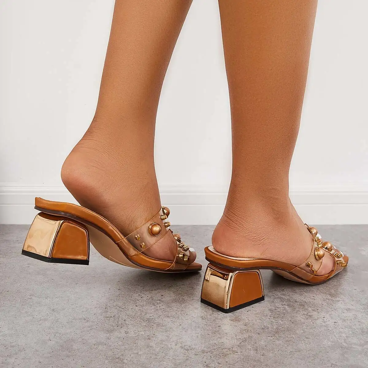 Clear Mules Block Low Heel Slippers Slip on Sandals