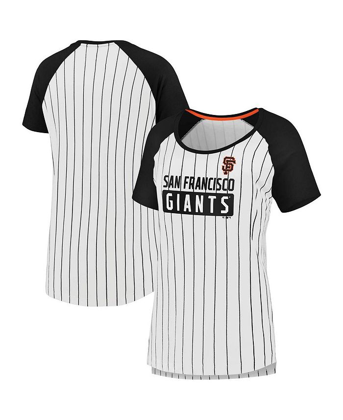 Women's Branded White San Francisco Giants Iconic Pinstripe Raglan Scoop Neck T-shirt