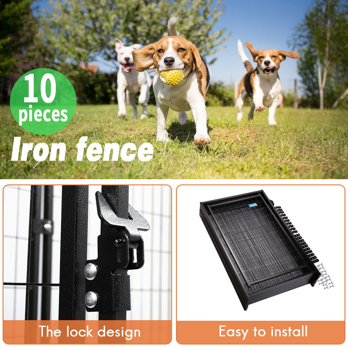 Coziwow 10-Piece Outdoor Dog Kennel Heavy-Duty Metal Dog Fence Enclosure 47''H