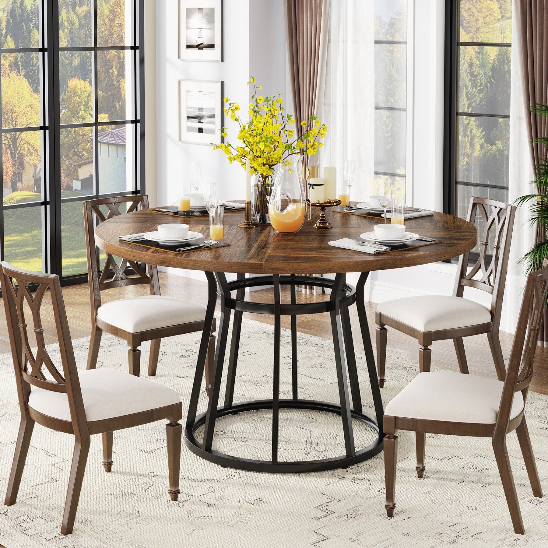 Round Dining Table for 4 People, 47.2