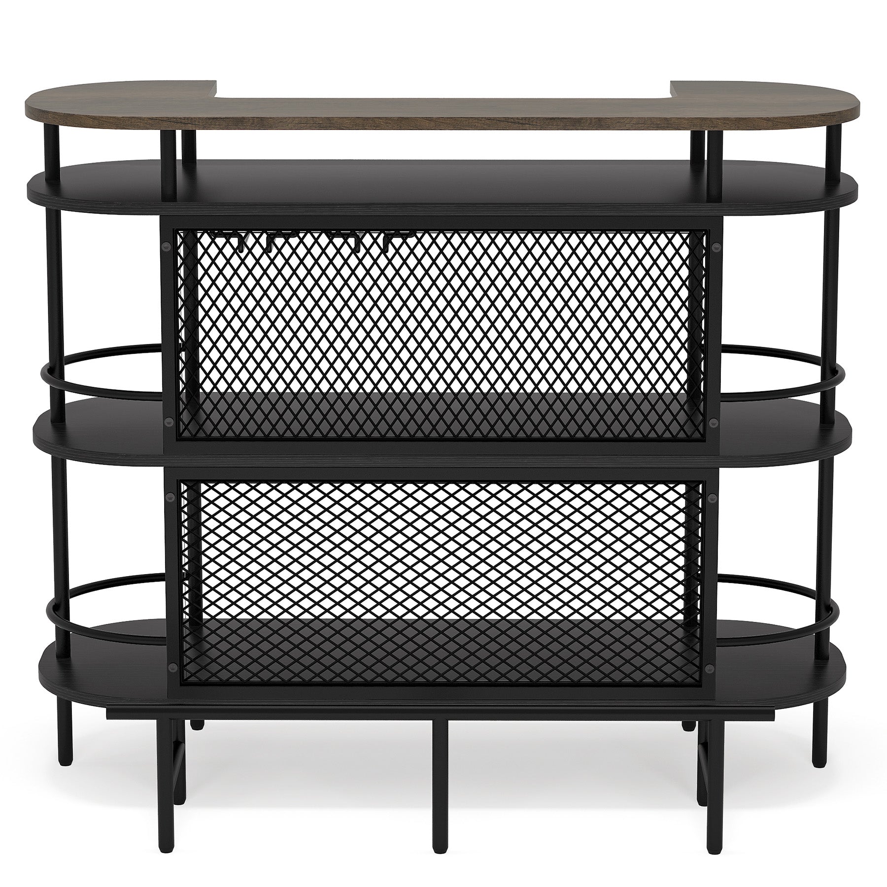 Bar Unit for Liquor, 4-Tier Bar Cabinet with Storage Shelves and Footrest