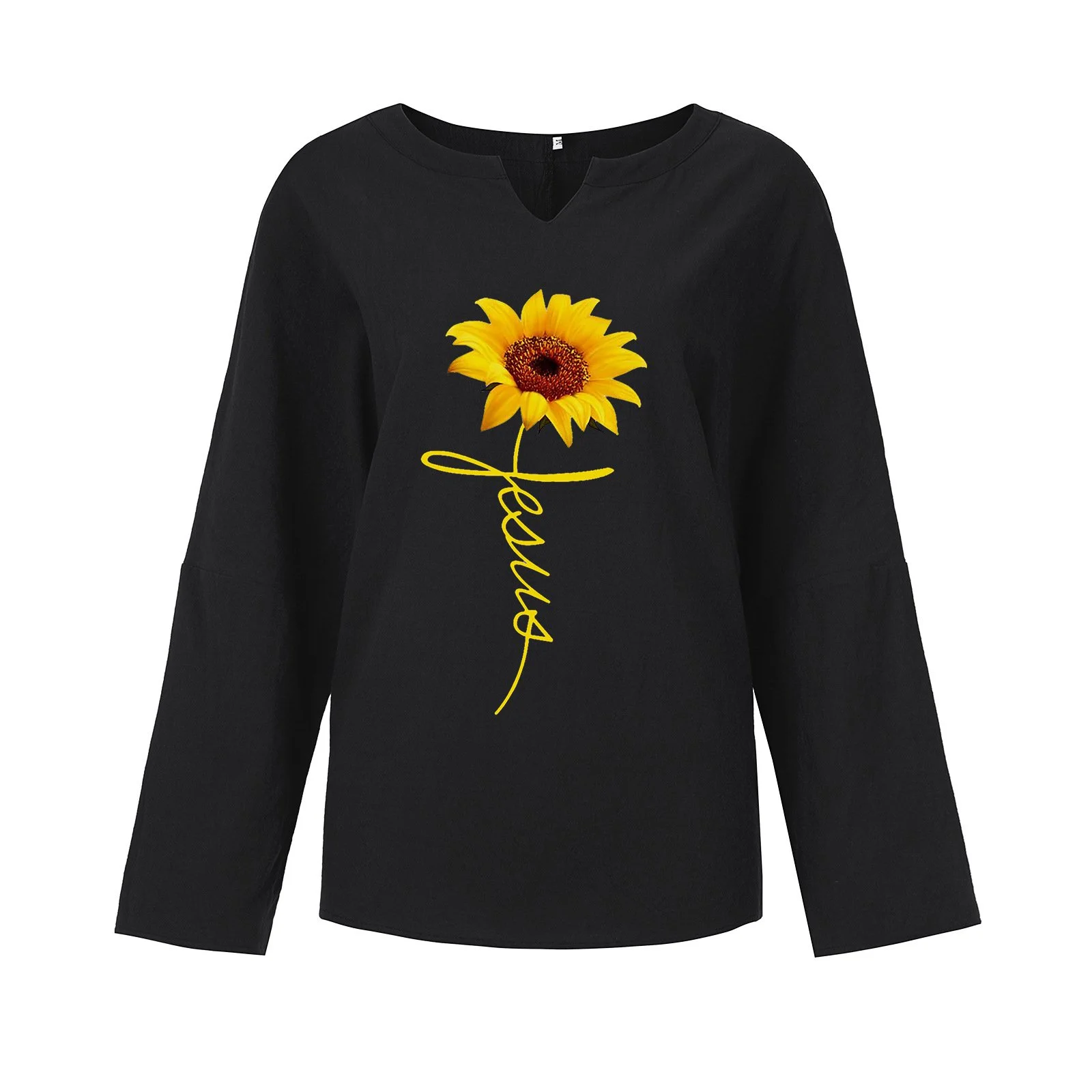 Women's Sunflower Jesus Faith Print Cotton Shirt