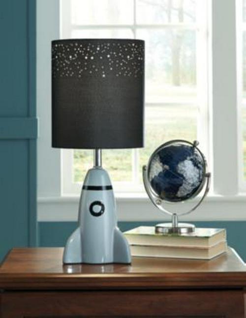 Signature Design by Ashley Cale Childrens 18.75 Table Lamp with Rocket Base， Gray