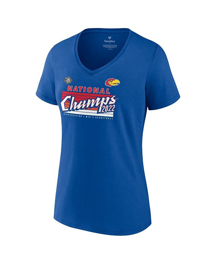 Women's Branded Royal Kansas Jayhawks 2022 NCAA Men's Basketball National Champions Poster Schedule V-Neck T-shirt