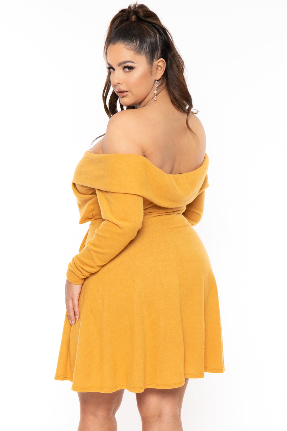 Plus Size Annabell Sweater Flare Dress - Mustard