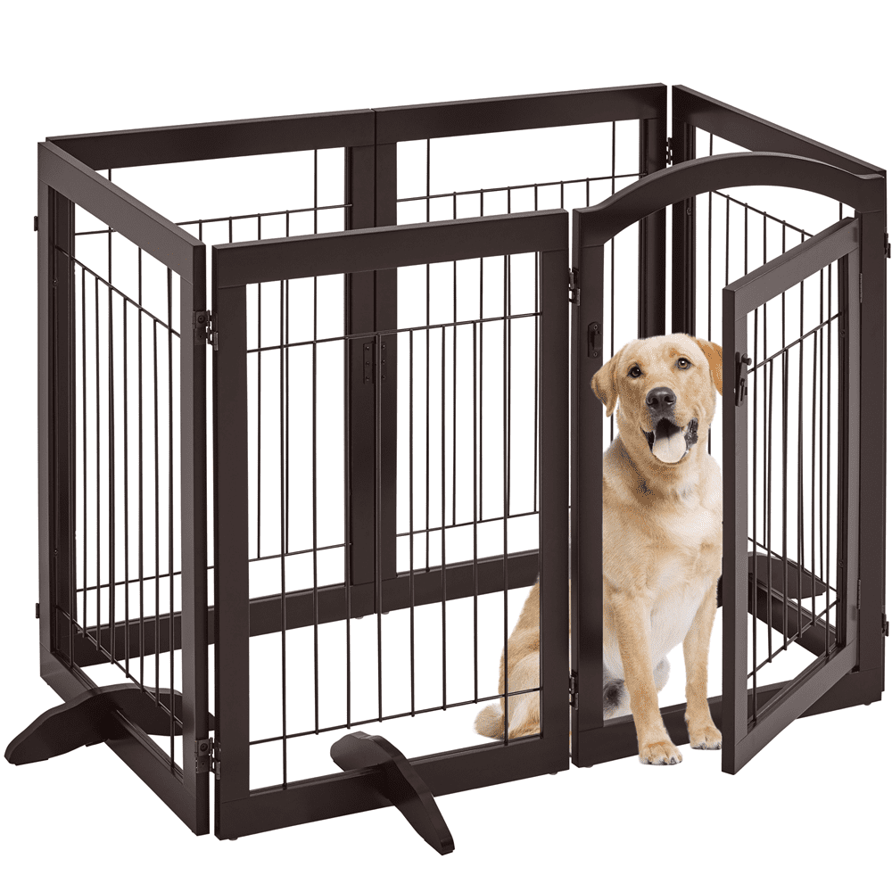 Yaheetech 32'' H 6-Panel Pet Gate with Wood and Wire， Espresso