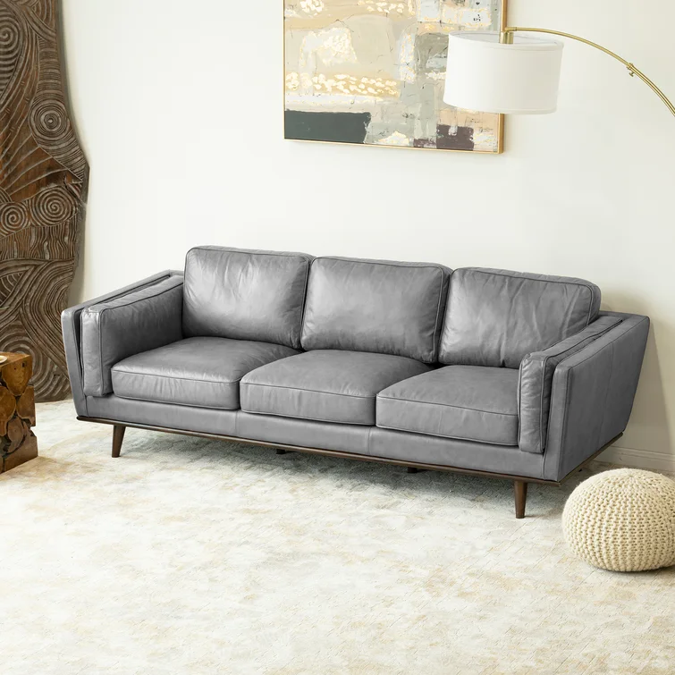 Lidia 88 Genuine Leather Square Arm, Original Leather Sleeper Sofa