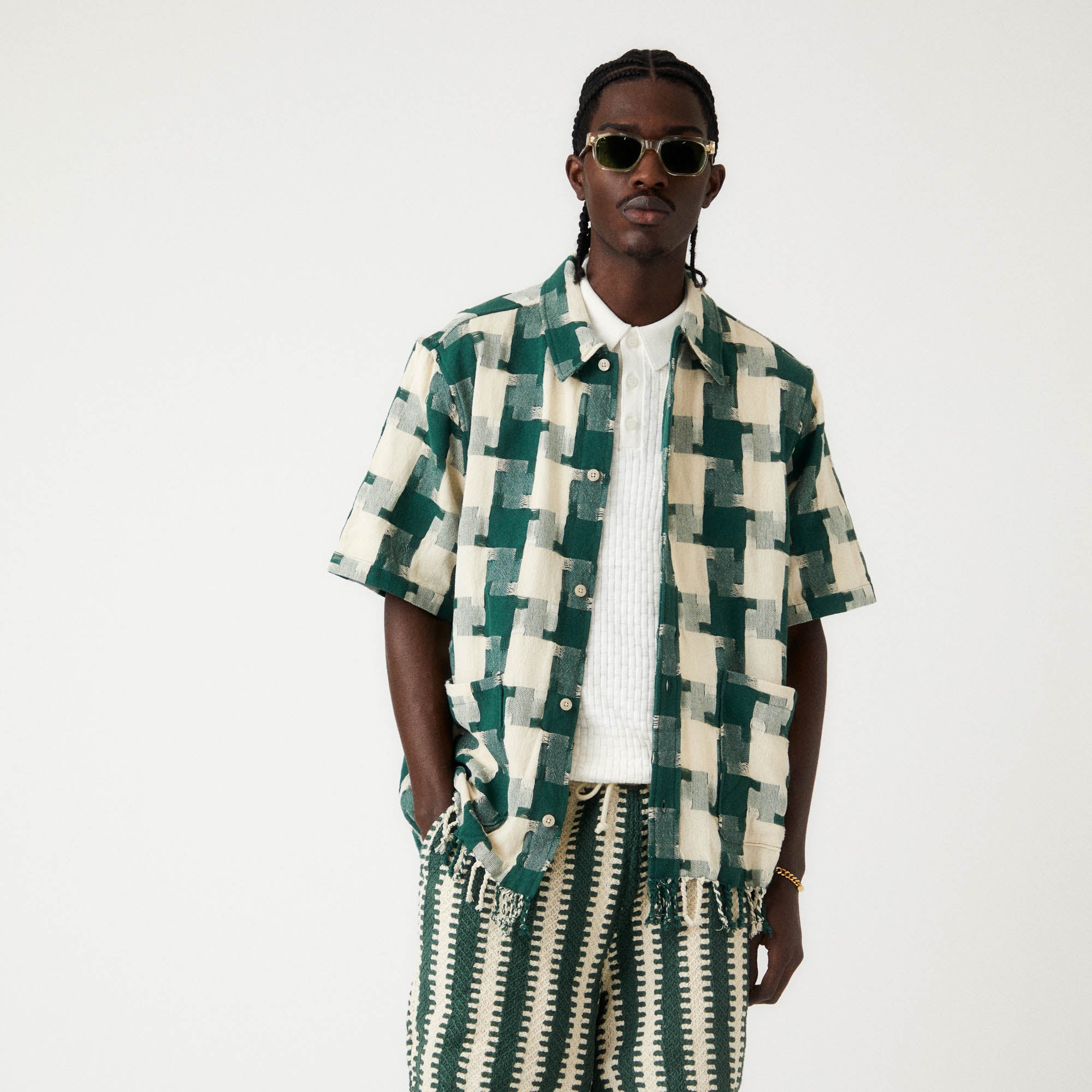 Kith Jumbo Houndstooth Boxy Collared Overshirt - Conifer