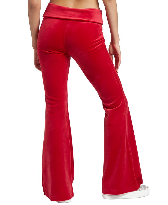 Women's Embellished-Logo Flare-Hem Velour Pants