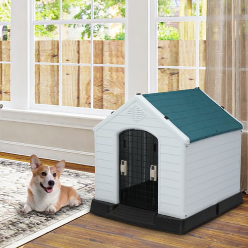VINGLI Plastic Dog House， Pet Dog Kennel for Small Medium Sized Dogs with Door