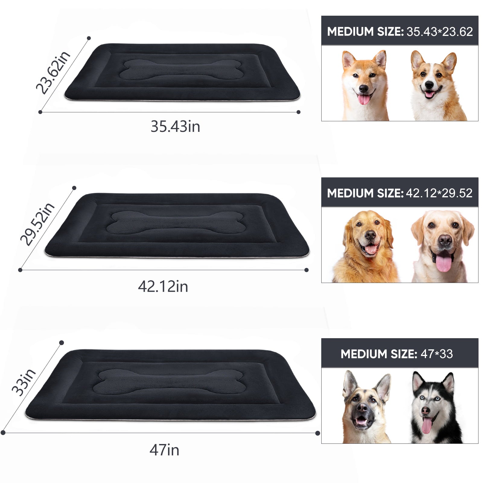 PROCIPE Large Dog Bed Large Crate Mat 42in Anti-Slip Washable Soft Mattress Kennel Pads Dark Grey