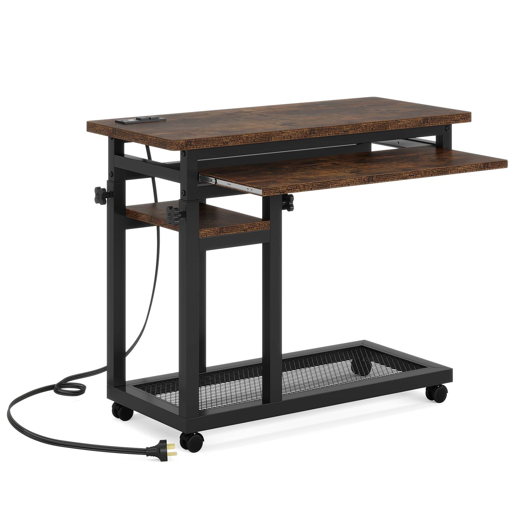 Mobile C Table, Portable Desk Side Table with Power Outlet