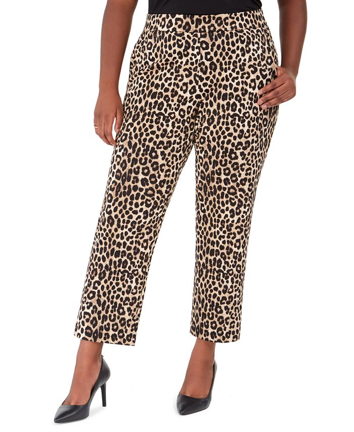 Plus Size Leopard Print Pull-On Pants