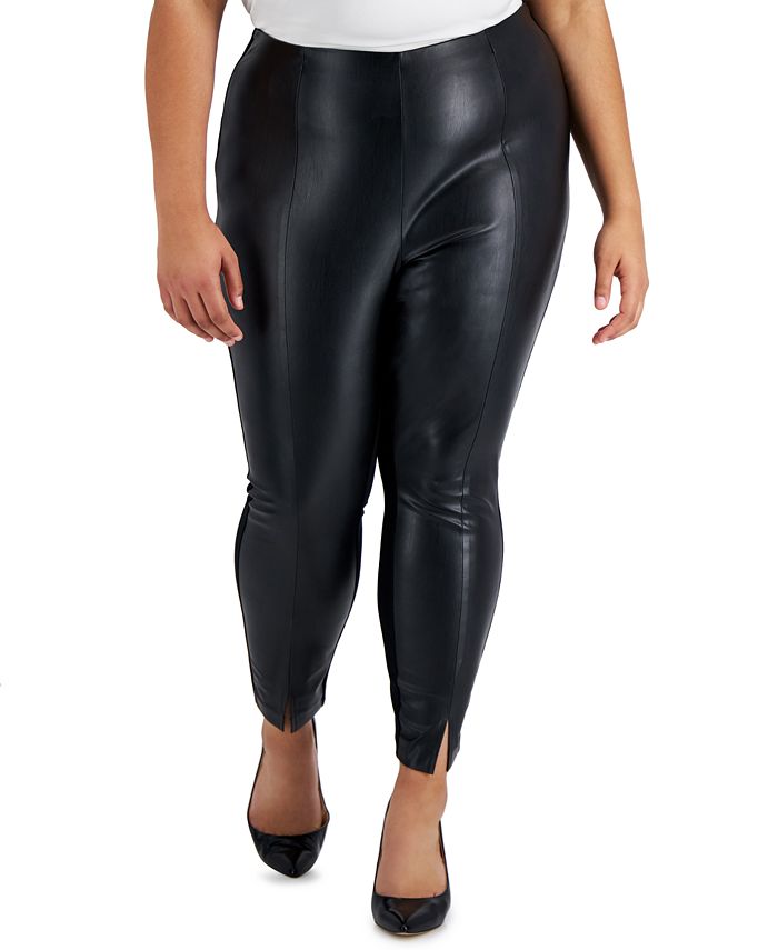 Plus Size Pleather-Front Leggings， Created for Macy's