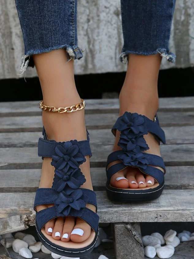 Wedge Heel Fish Mouth Flower Casual Comfort Sandals