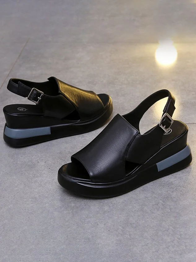 Comfortable Soft Leather Platform Wedge Fish Mouth Shoes