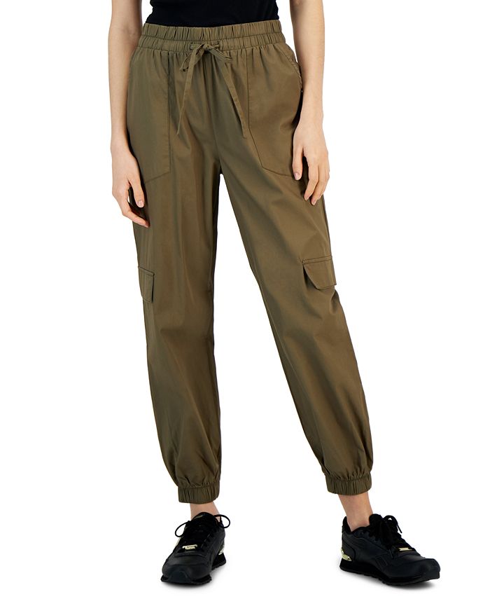 Juniors' Cotton High-Rise Pull-On Cargo Joggers