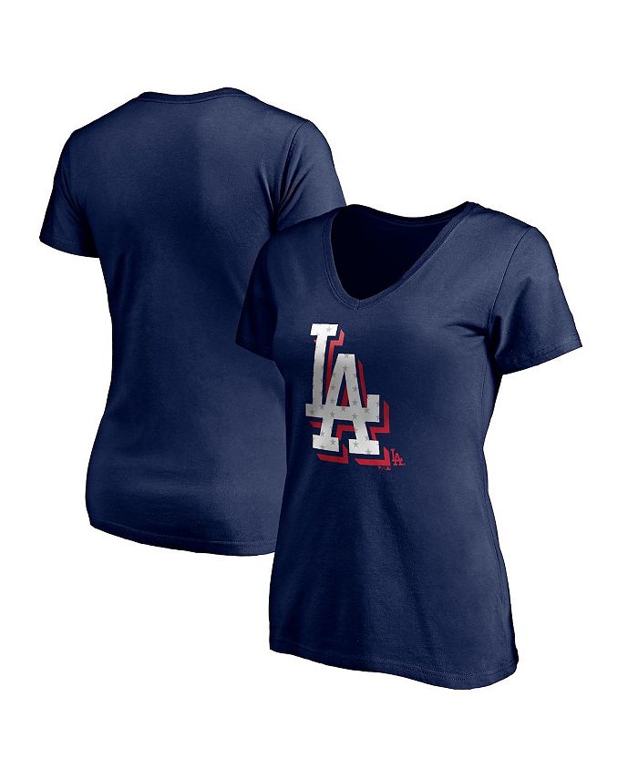 Women's Branded Navy Los Angeles Dodgers Red White and Team V-Neck T-shirt