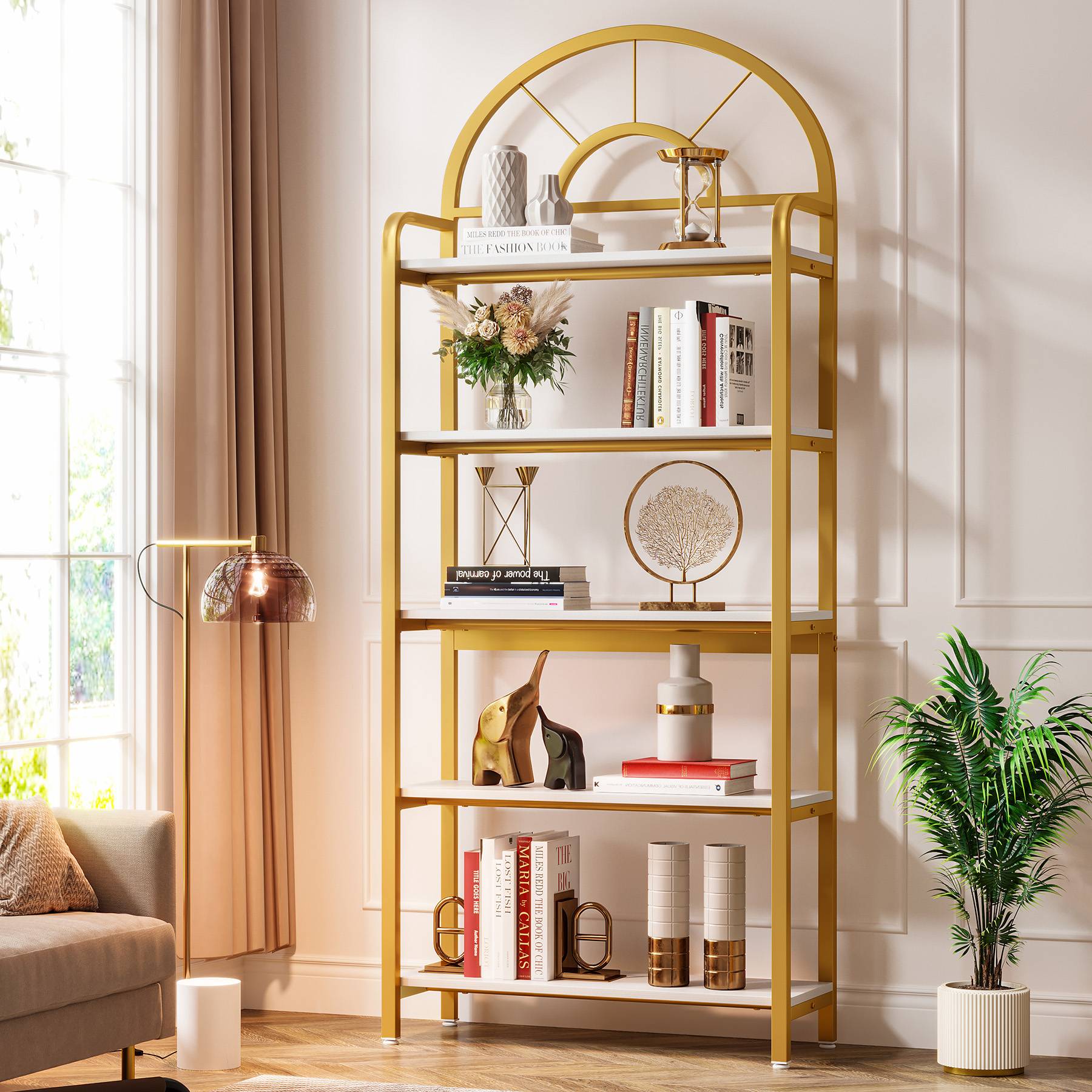 Tribesigns Bookshelf, 5-Tier Modern Arched Etagere Bookcase Storage Rack