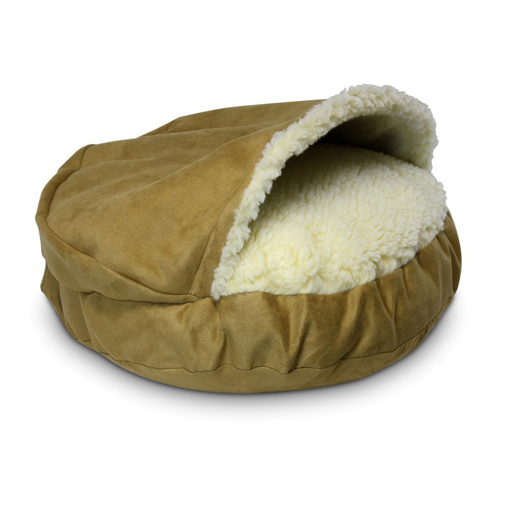Snoozer Luxury Cozy Cave Dog Bed， Small， Camel， Hooded Nesting Dog Bed
