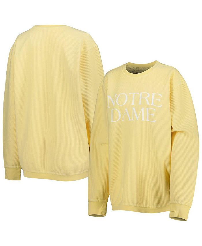 Women's Yellow Notre Dame Fighting Irish Comfy Cord Bar Print Pullover Sweatshirt