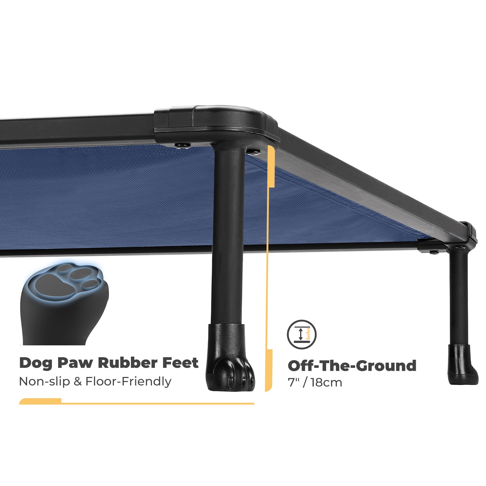 Veehoo Chewproof Dog Bed， Cooling Raised Dog Cots with Black Metal Frame， Medium， Blue