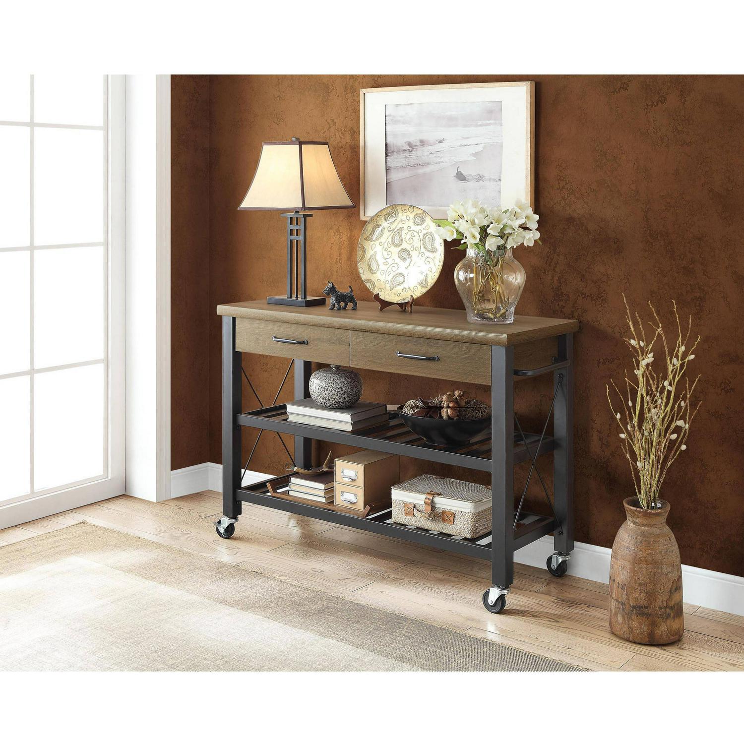 Whalen Santa Fe Kitchen Cart with Metal Shelves and TV Stand Feature