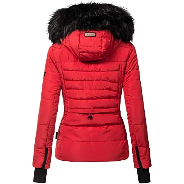 Ladies winter jacket with black faux fur hood A