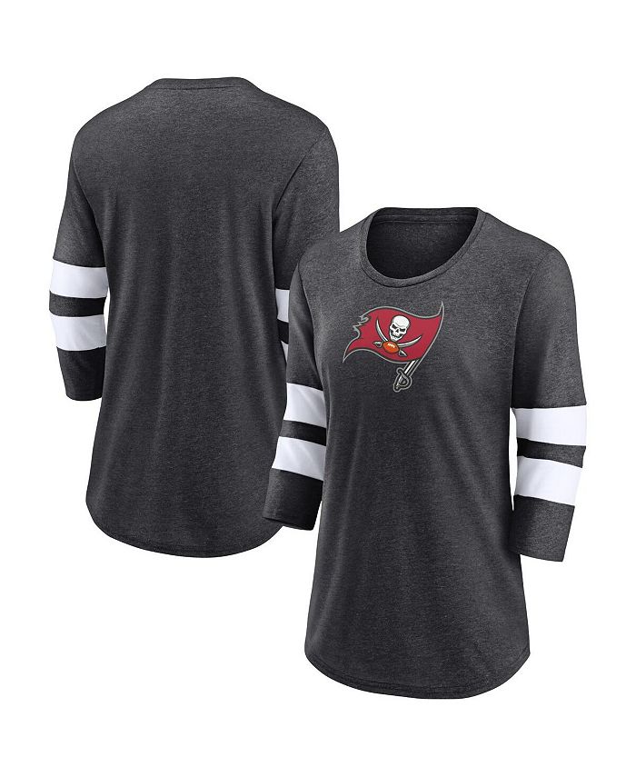 Women's Branded Heathered Charcoal Tampa Bay Buccaneers Primary Logo 3/4 Sleeve Scoop Neck Tri-Blend T-shirt