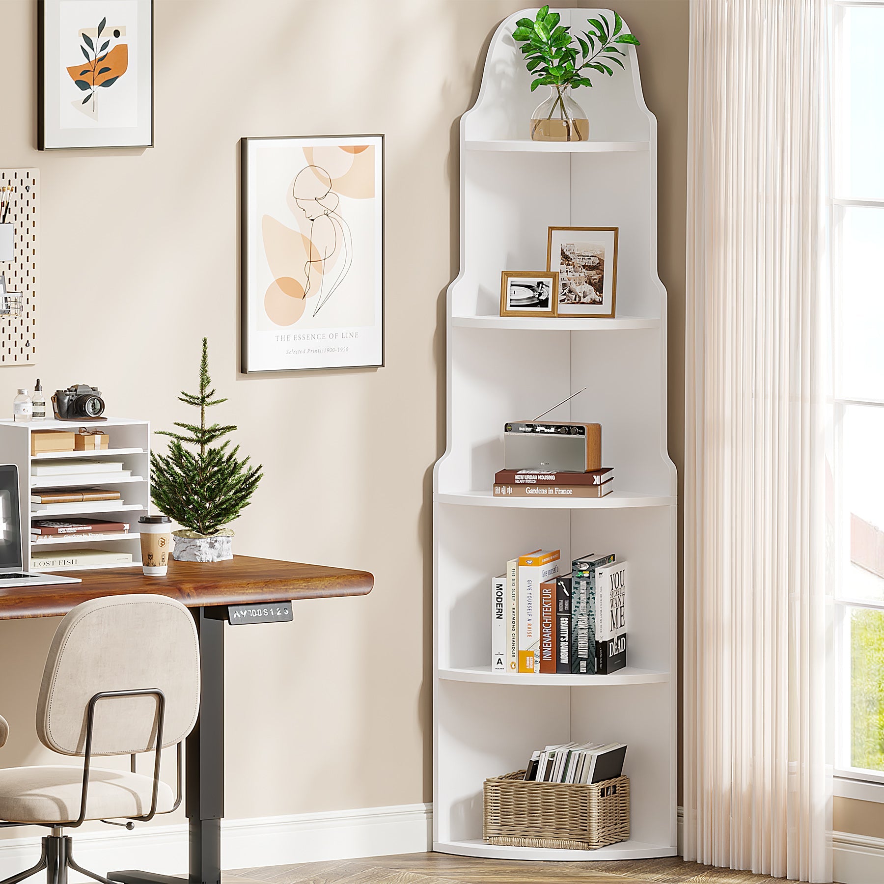 5-Tier Corner Shelf, Modern Corner Bookcase Storage Rack