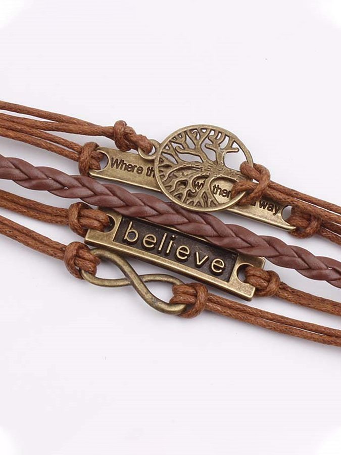 women's vintage believe tree of life leather bracelet