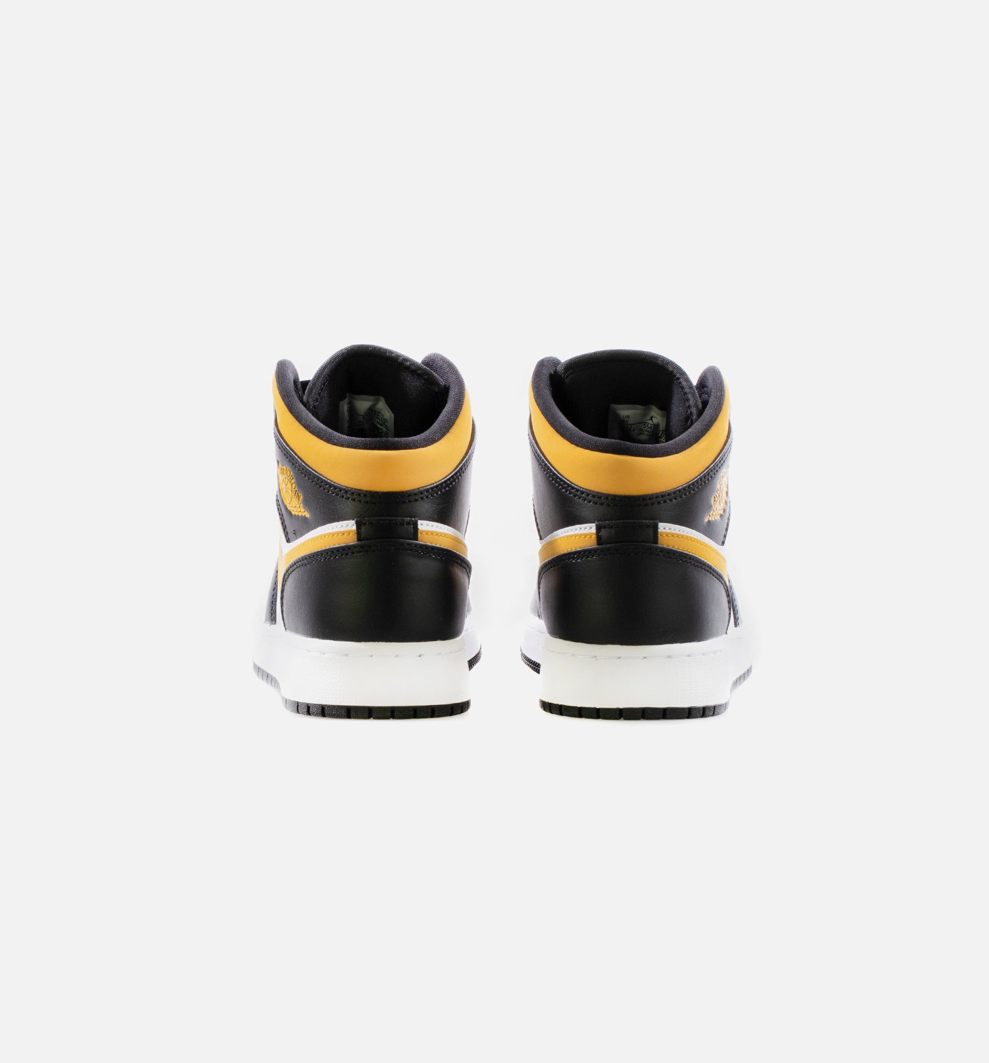 Air Jordan 1 Mid Black University Gold Grade School Lifestyle Shoe - White/Black/Pollen