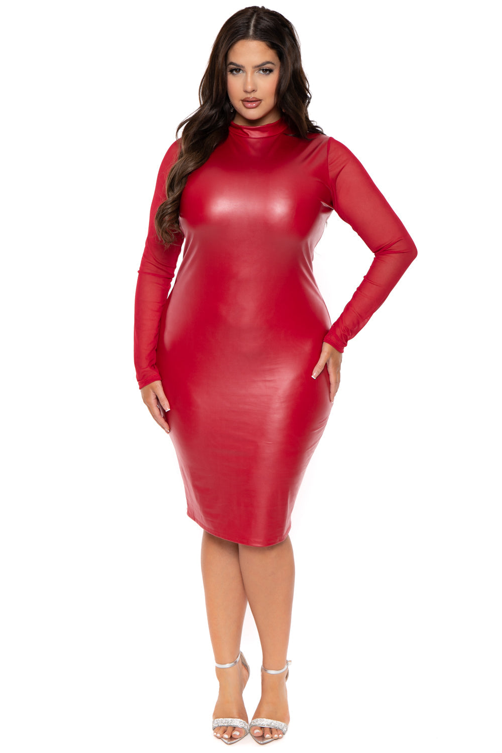 Plus Size Foxee Faux Leather Dress - Red