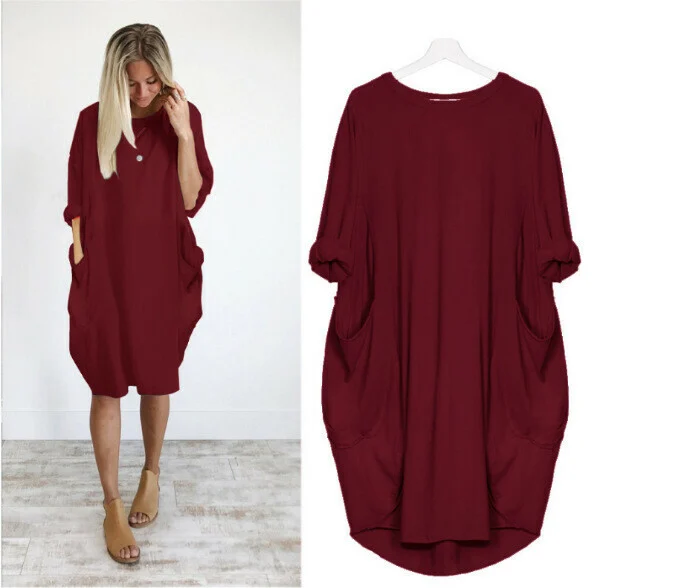 🔥🔥2021 Casual Loose Pocket Long Sleeve Dress