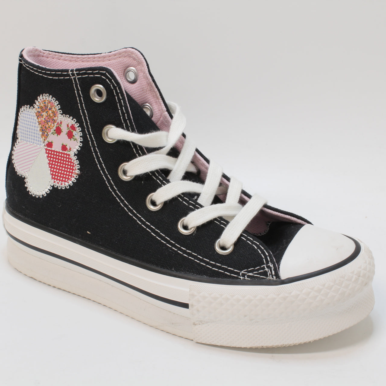 Odd Sizes - Kids Converse All Star Eva Lift Hi Youth Black Sunrise Pink Vintage White - UK Sizes Right 13 youth/Left 12 youth