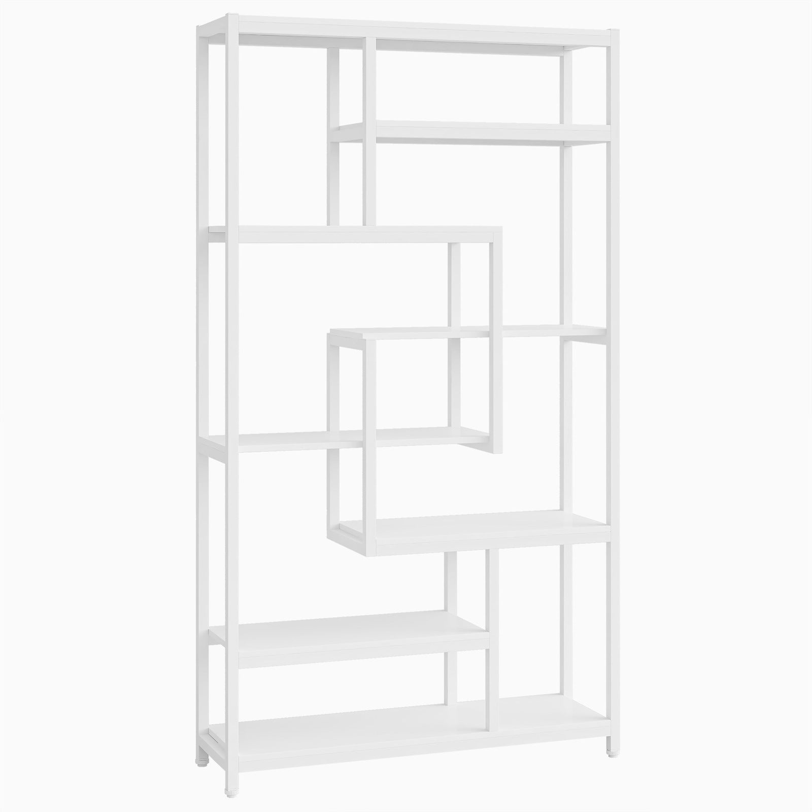 8-Shelf Staggered Bookshelf,  Industrial Etagere Bookcase