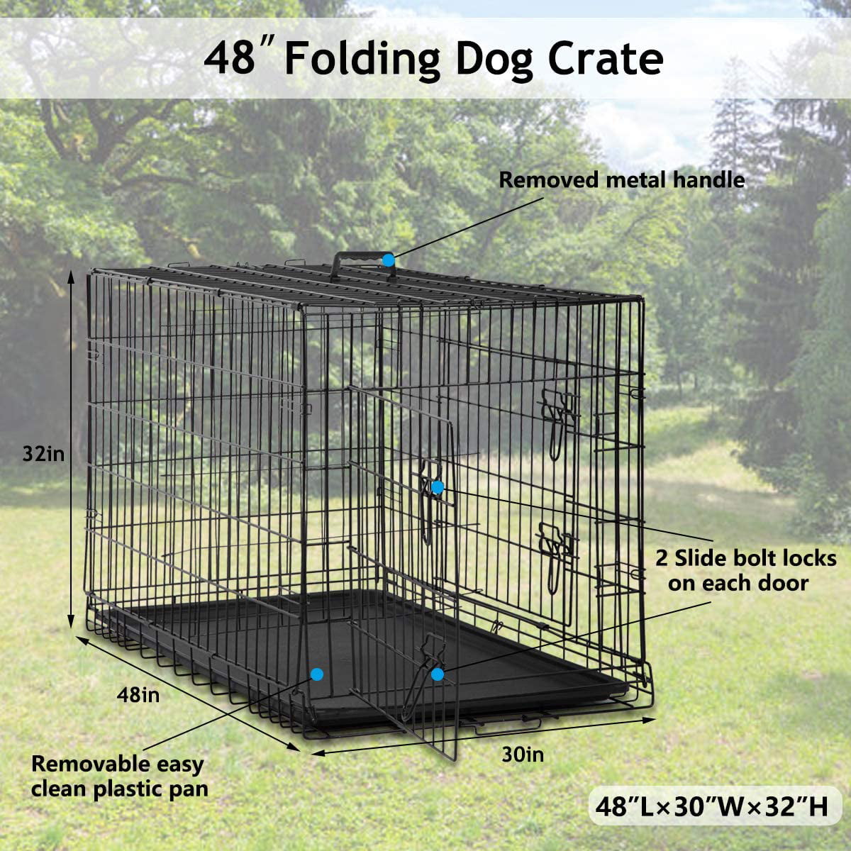 Dkelincs 48 inch Dog Cage Large XXL Dog Crates for Large Dogs Pet Animal Segregation Cage with Double-Door for Dog Training Indoor