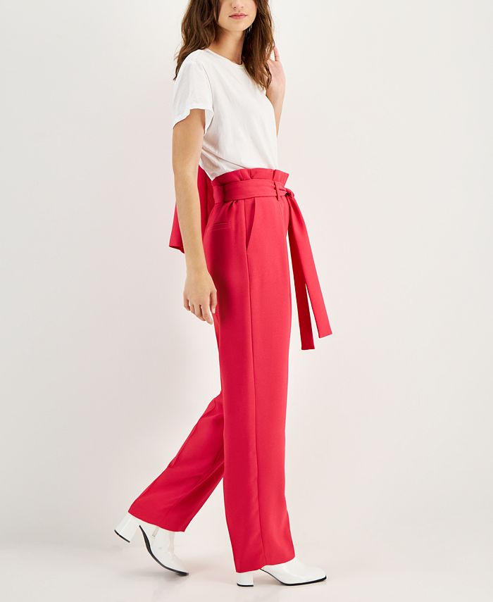 Women's Tie-Sash High-Rise Tapered Fit Dress Pants