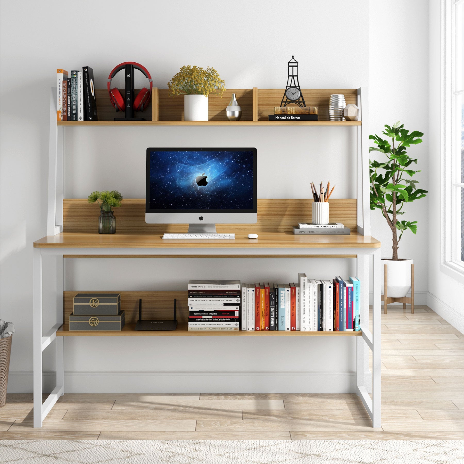 Modern Computer Desk with Hutch, 47