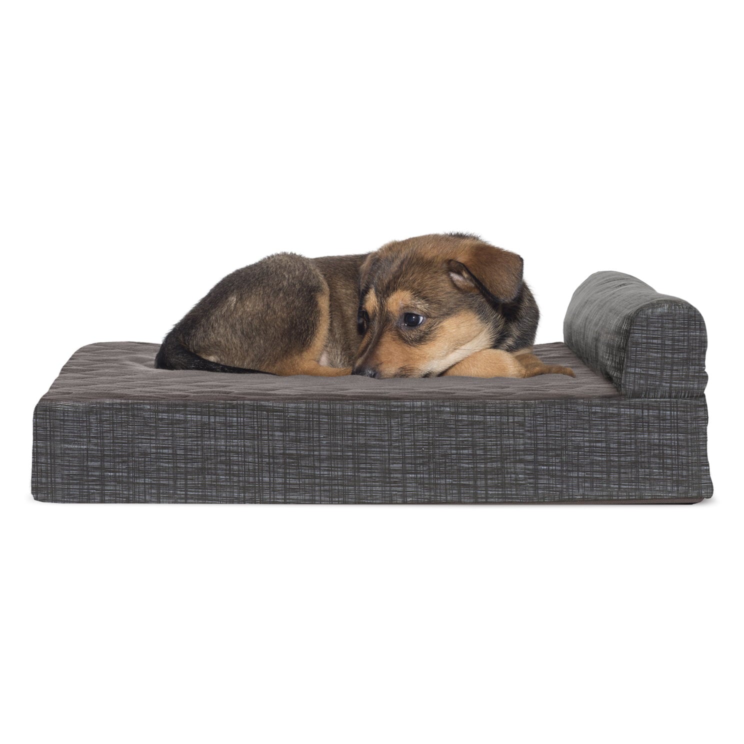 FurHaven Pet Dog Bed | Orthopedic Quilted Fleece and Print Chaise Couch Pet Bed for Dogs and Cats， Espresso， Small